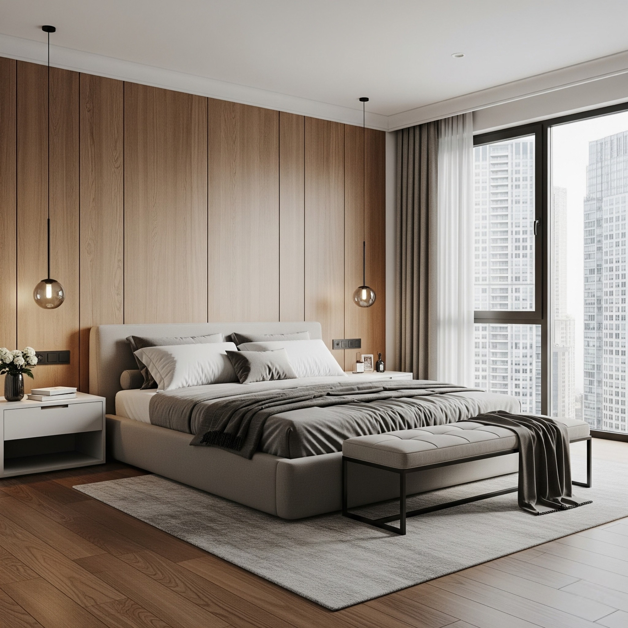 Made-to-order custom bed frame and upholstered headboard manufactured by Pouffie in Jakarta Indonesia