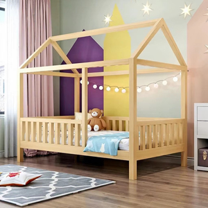 Modern Nordic Style Wooden House Bed with Safety Guardrails Twin Size Durable & Comfortable for Bedroom/Playroom