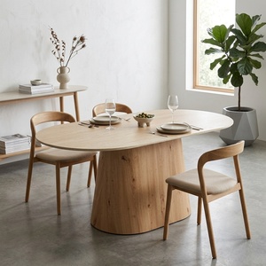 Modern Oak Wood Dining Table Oval Pedestal Base Kitchen Tables Nordic Natural Wooden Dining Room Table Paris Market