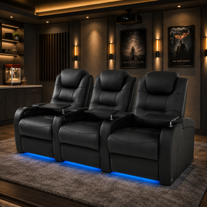 3 Seater Power Reclining Sofa Top Grain Leather Zero Gravity Home Theater Seating With Power Headrests Cup Holders