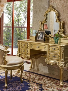 European-style Solid-wood Vanity Carved Solid-wood Makeup Table with Storage Bedroom Dressing Table