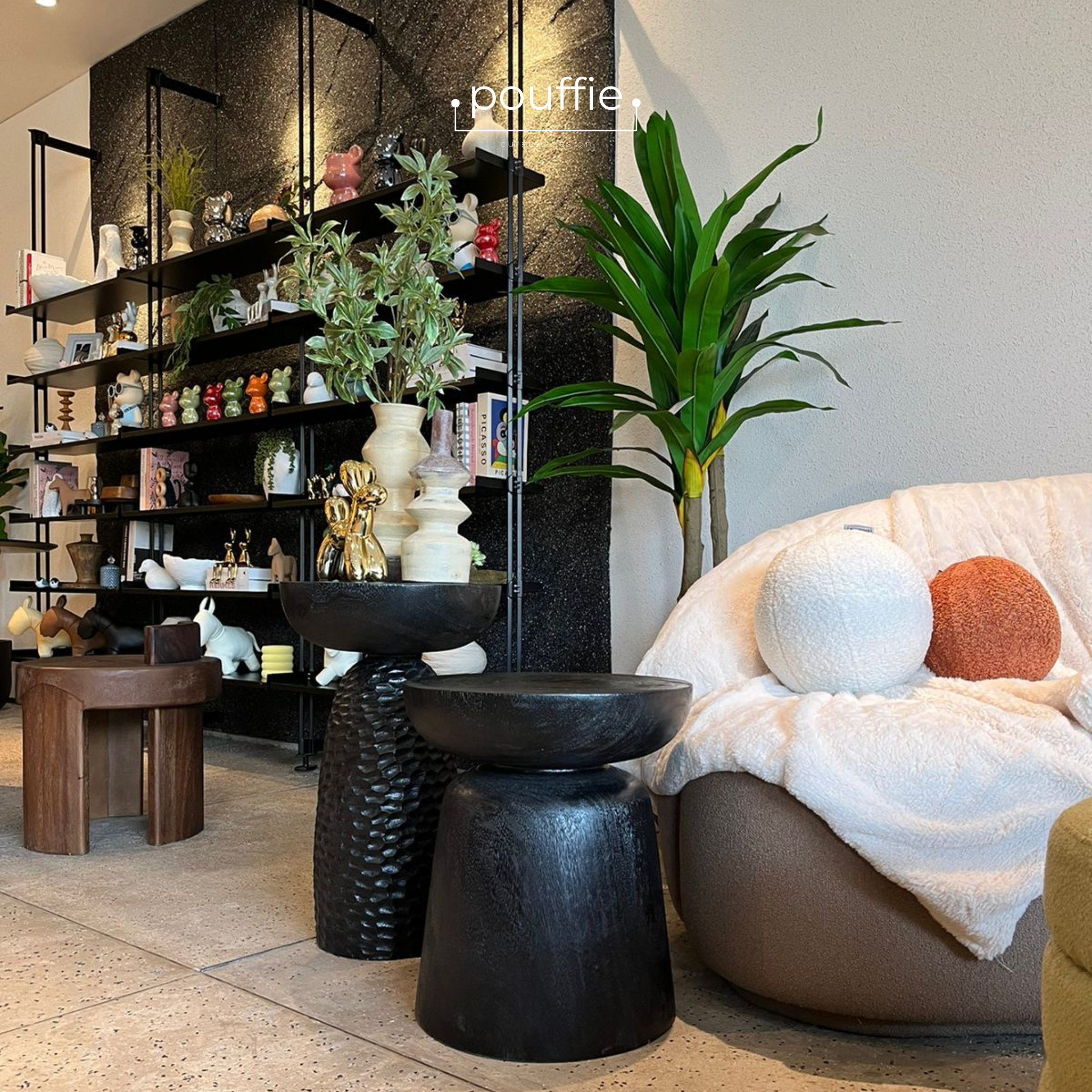 Pouffie showroom studio showcasing hybrid material nested table designs in Jakarta