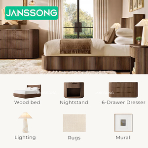 Modern Villa Bedroom Wooden Bed Comfortable Apartment Double Bed Set Resort Hotel Guest Room Furniture Set Indoor Wooden Bed
