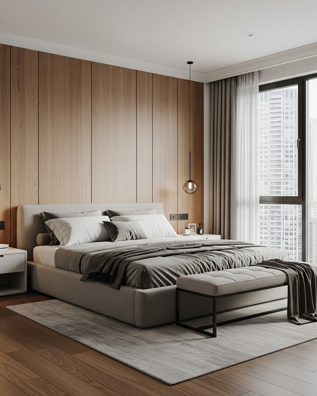 Detail of custom bed frame joinery and upholstery work at Pouffie factory in Jakarta