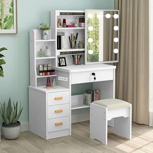 Home Furniture Modern Vanity Dressing Table Vanity Desk for Makeup with 10 LED Bulbs Mirror