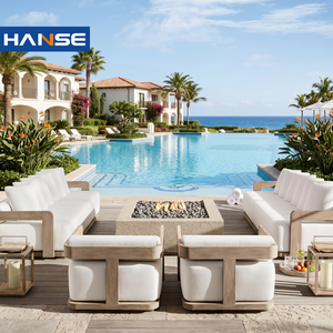 Luxury Modern Garden Furniture Set Rattan Rope Wicker Fire Pit Patio Couch