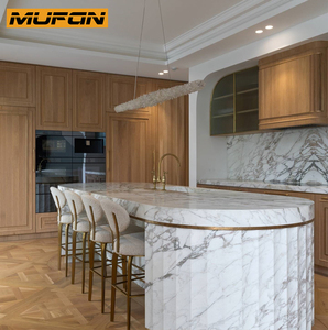 Minimalist Slim Shaker Kitchen Cabinet Custom Reeded White Oak Wood Veneer Kitchen Cabinets Island Fluted with Dovetail Drawer